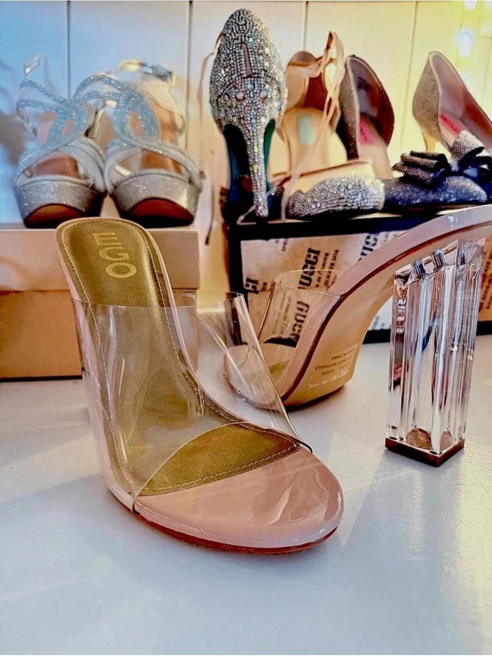 Clear nude heels